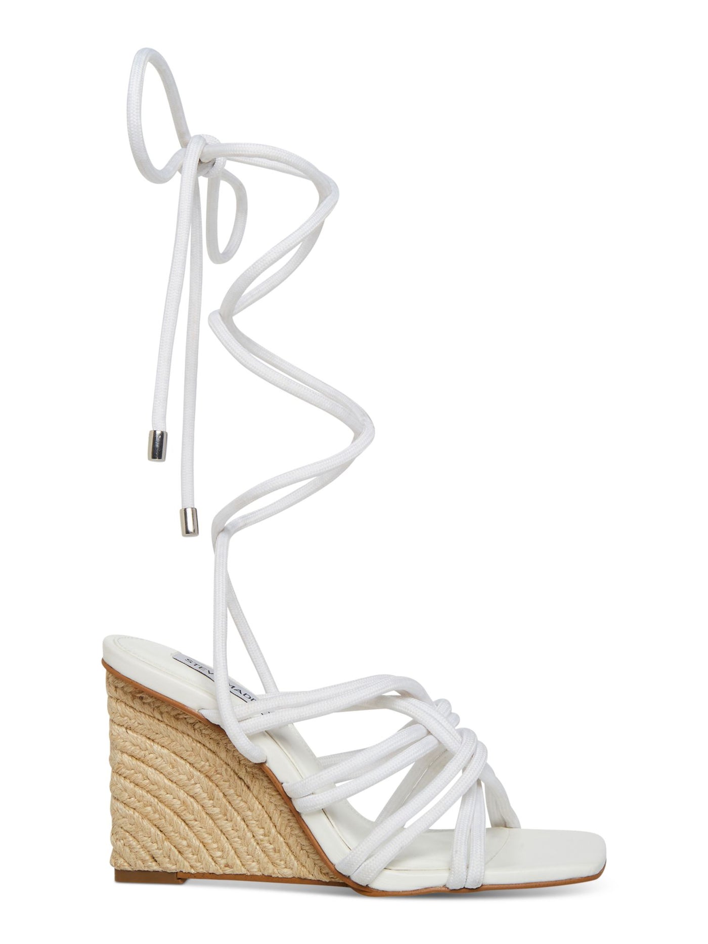 STEVE MADDEN Womens White Wrapping Ankle-Tie Padded Strappy Idolized Square Toe Wedge Lace-Up Espadrille Shoes 6.5 M