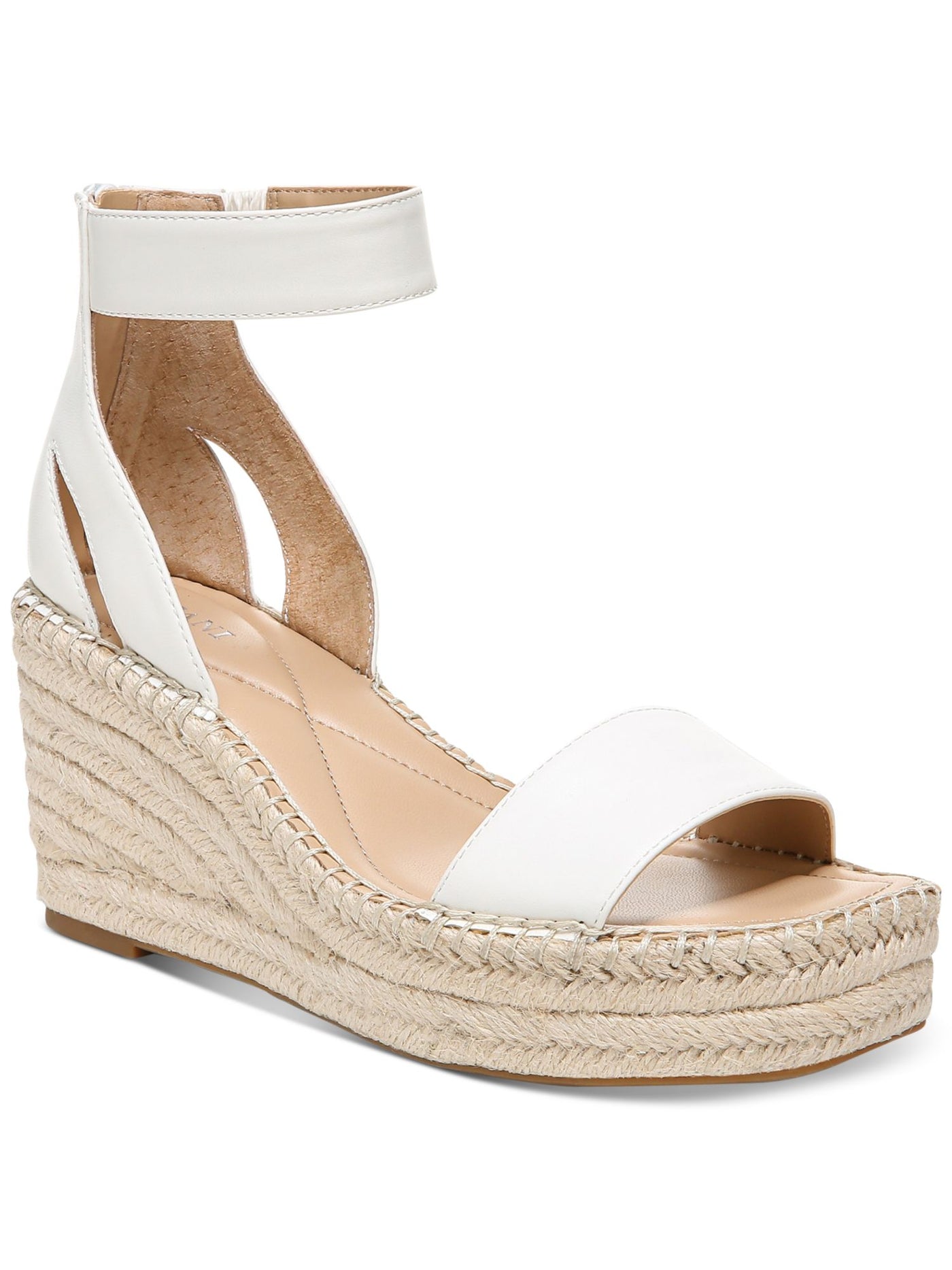 ALFANI Womens White Ankle Strap Padded Cohjo Round Toe Wedge Zip-Up Espadrille Shoes 9.5 M