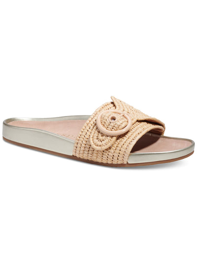 KATE SPADE NEW YORK Womens Beige Raffia Woven Buckle Accent Maribelle Round Toe Slip On Sandals Shoes 5.5 B