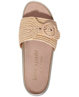 KATE SPADE NEW YORK Womens Beige Raffia Woven Buckle Accent Maribelle Round Toe Slip On Sandals Shoes B