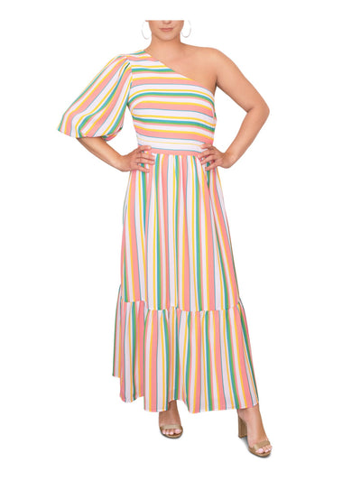 RACHEL RACHEL ROY Womens Zippered Pouf Sleeve Asymmetrical Neckline Maxi Fit + Flare Dress