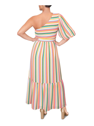 RACHEL RACHEL ROY Womens Zippered Pouf Sleeve Asymmetrical Neckline Maxi Fit + Flare Dress