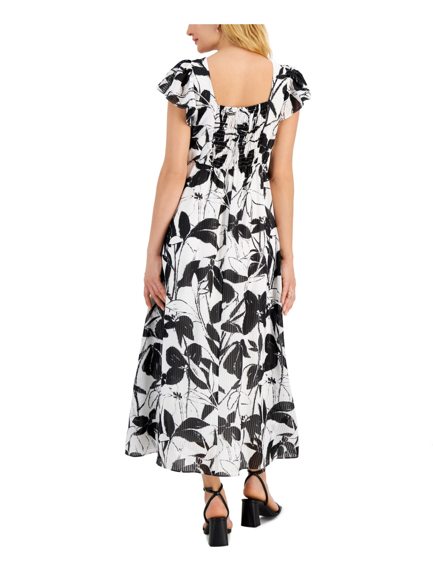 TAYLOR PETITE Womens Ivory Smocked Cut Out Bow Detail Lined Sheer Pullover Floral V Neck Maxi Empire Waist Dress Petites 2P