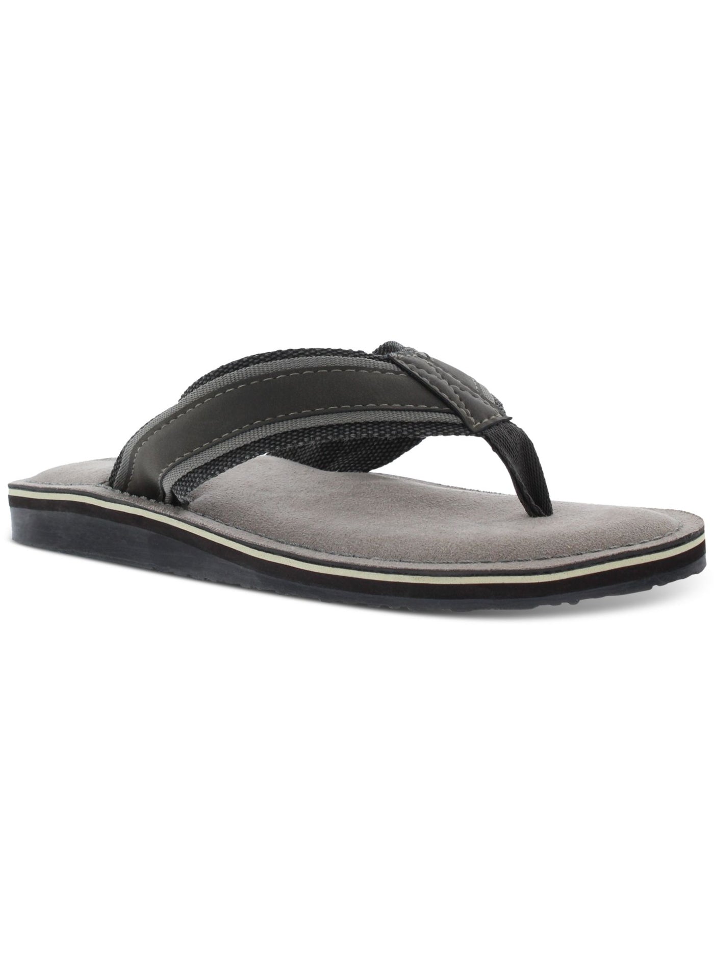 KHOMBU Mens Gray Mixed Media Cushioned Joel Round Toe Platform Slip On Flip Flop Sandal 13 M