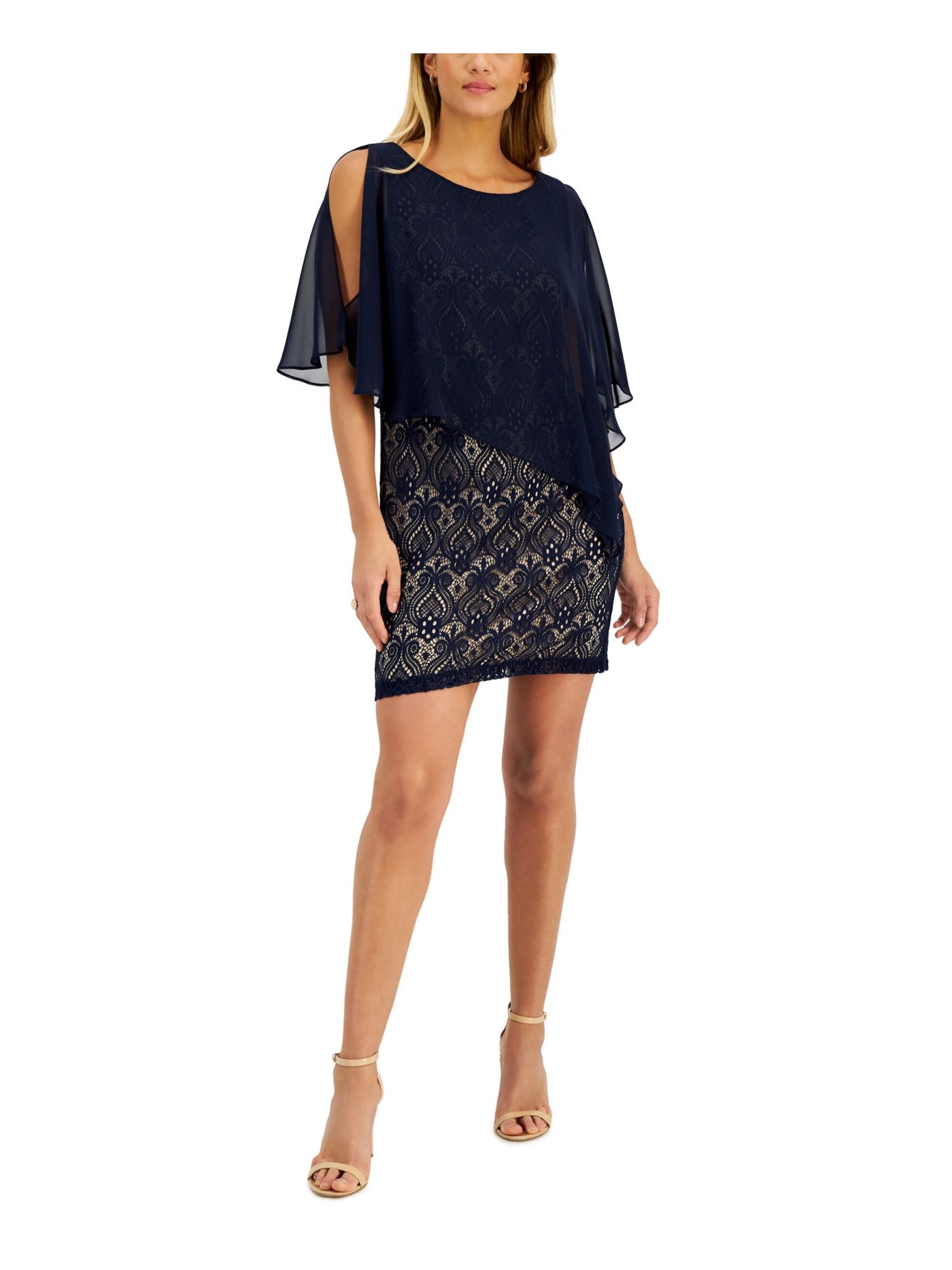 CONNECTED APPAREL Womens Lace Sleeveless Jewel Neck Above The Knee Cocktail Dress