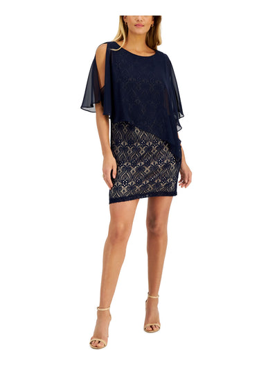 CONNECTED APPAREL Womens Lace Sleeveless Jewel Neck Above The Knee Cocktail Dress