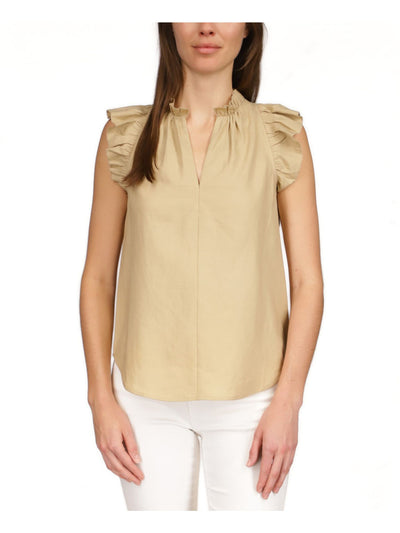 MICHAEL MICHAEL KORS Womens Beige Ruffled Cap Sleeve Split Top XXL