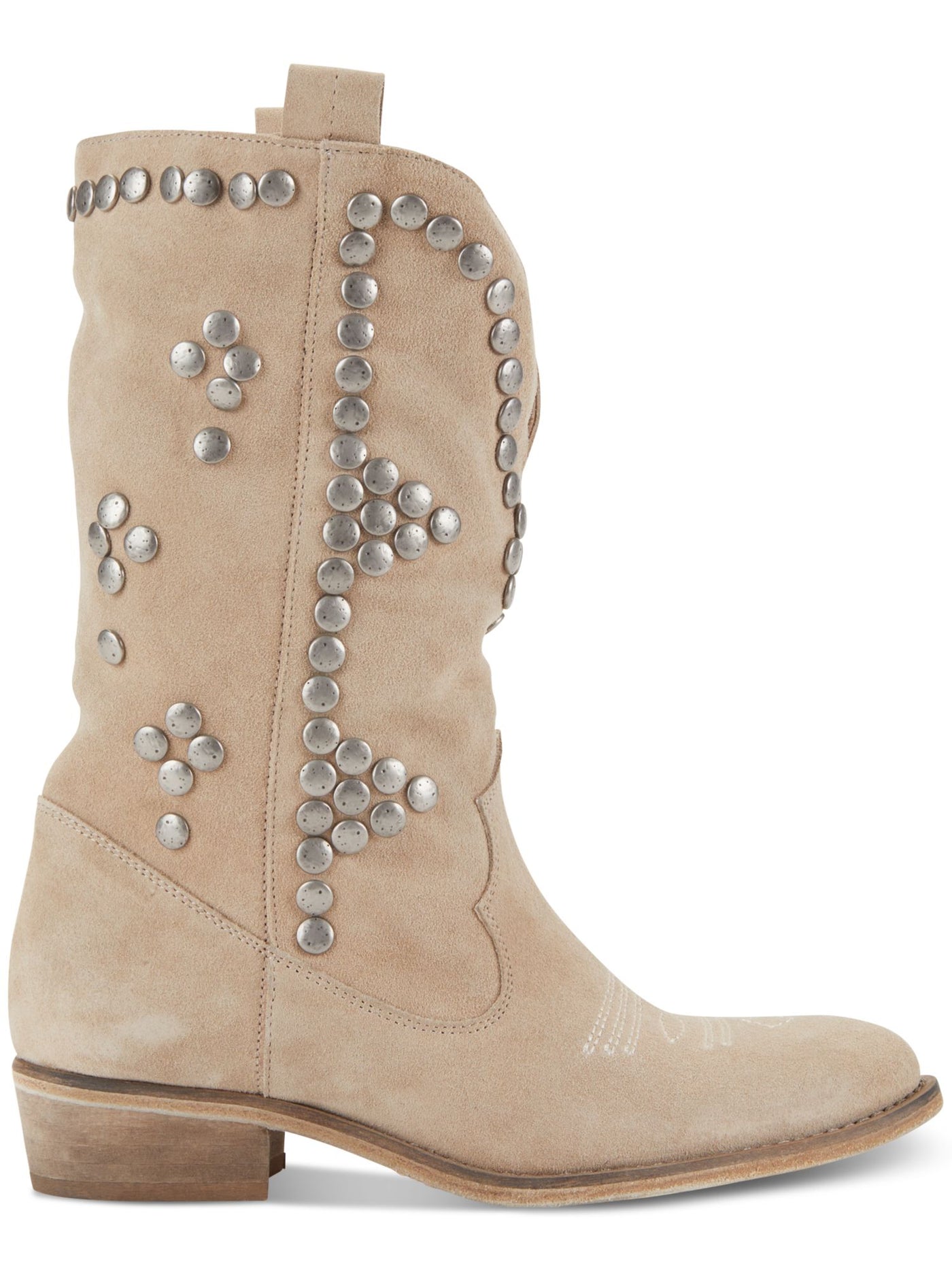 DKNY Womens Beige Studded Zari Round Toe Block Heel Leather Cowboy Boots 6