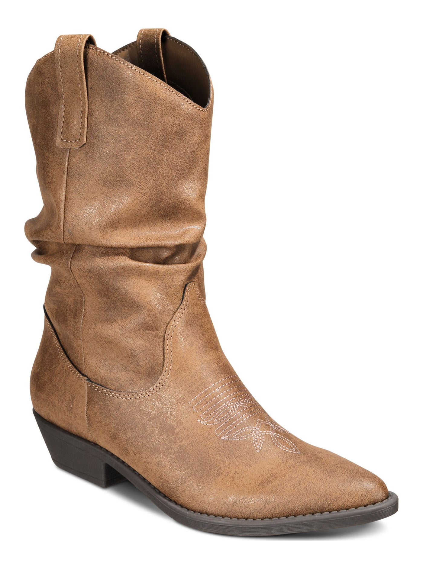 STYLE & COMPANY Womens Brown Ruched Comfort Dannaa Almond Toe Block Heel Western Boot 7 M