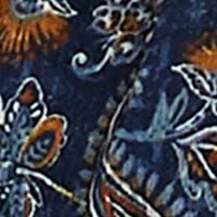 BCX DRESS Womens Navy Smocked Adjustable Sheer Lined Paisley Spaghetti Strap Off Shoulder Above The Knee Fit + Flare Dress