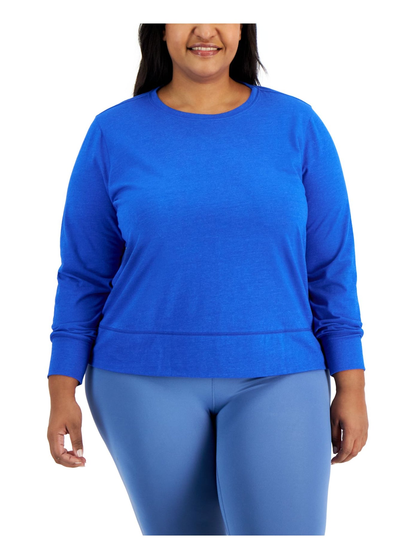 I-D IDEOLOGY Womens Blue Long Sleeve Crew Neck Top Plus 1X