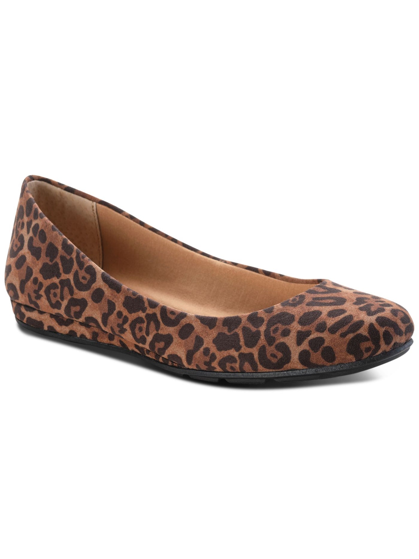 SUN STONE Womens Brown Animal Print Cushioned Breathable Slip Resistant Eliana Round Toe Slip On Ballet Flats 5.5 M