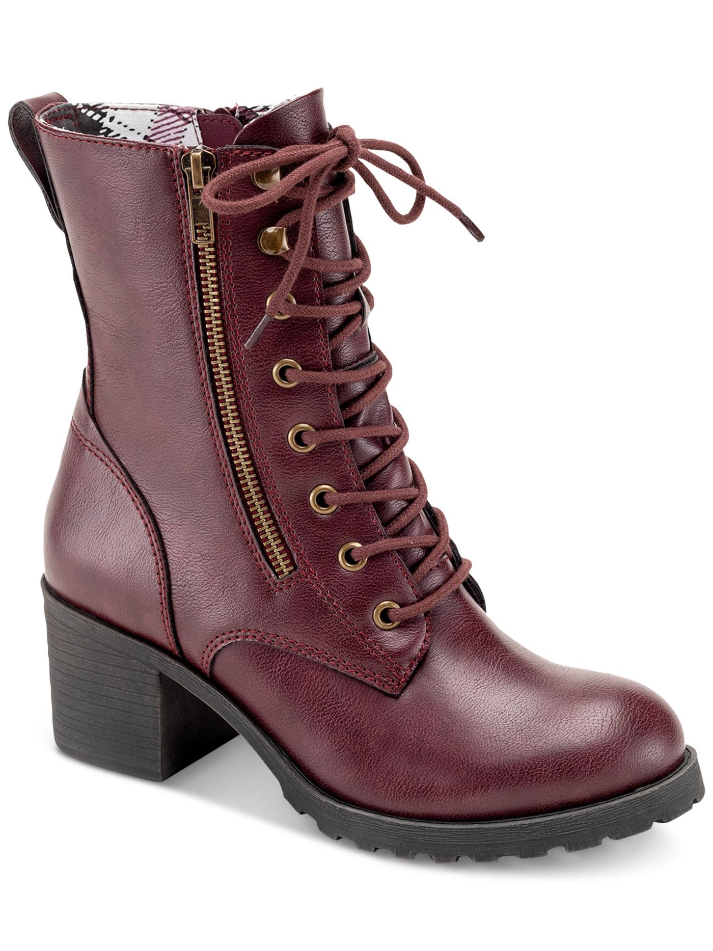 SUN STONE Womens Burgundy Slip Resistant Lace Sloanie Round Toe Block Heel Hiking Boots 8 M