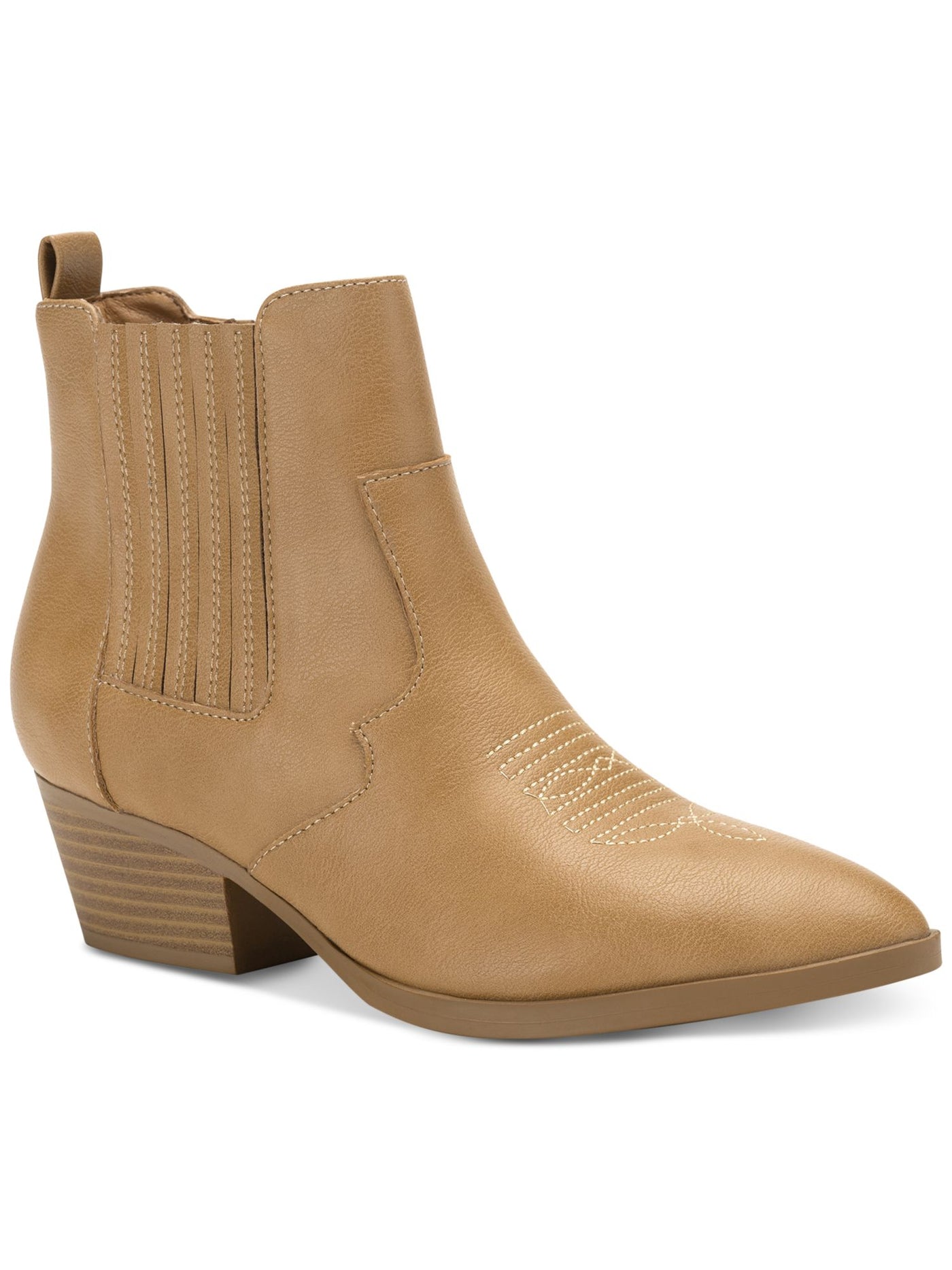 SUN STONE Womens Tan Beige Goring Cushioned Grangerr Pointed Toe Block Heel Zip-Up Booties 8 M