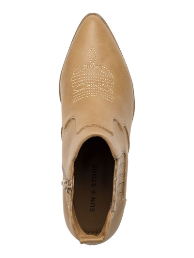SUN STONE Womens Tan Beige Goring Cushioned Grangerr Pointed Toe Block Heel Zip-Up Booties 8 M