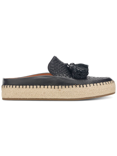 GENTLE SOULS KENNETH COLE Womens Black Cushioned Espadrille Heel Woven Tasseled Rory Round Toe Platform Slip On Leather Clogs Shoes 5