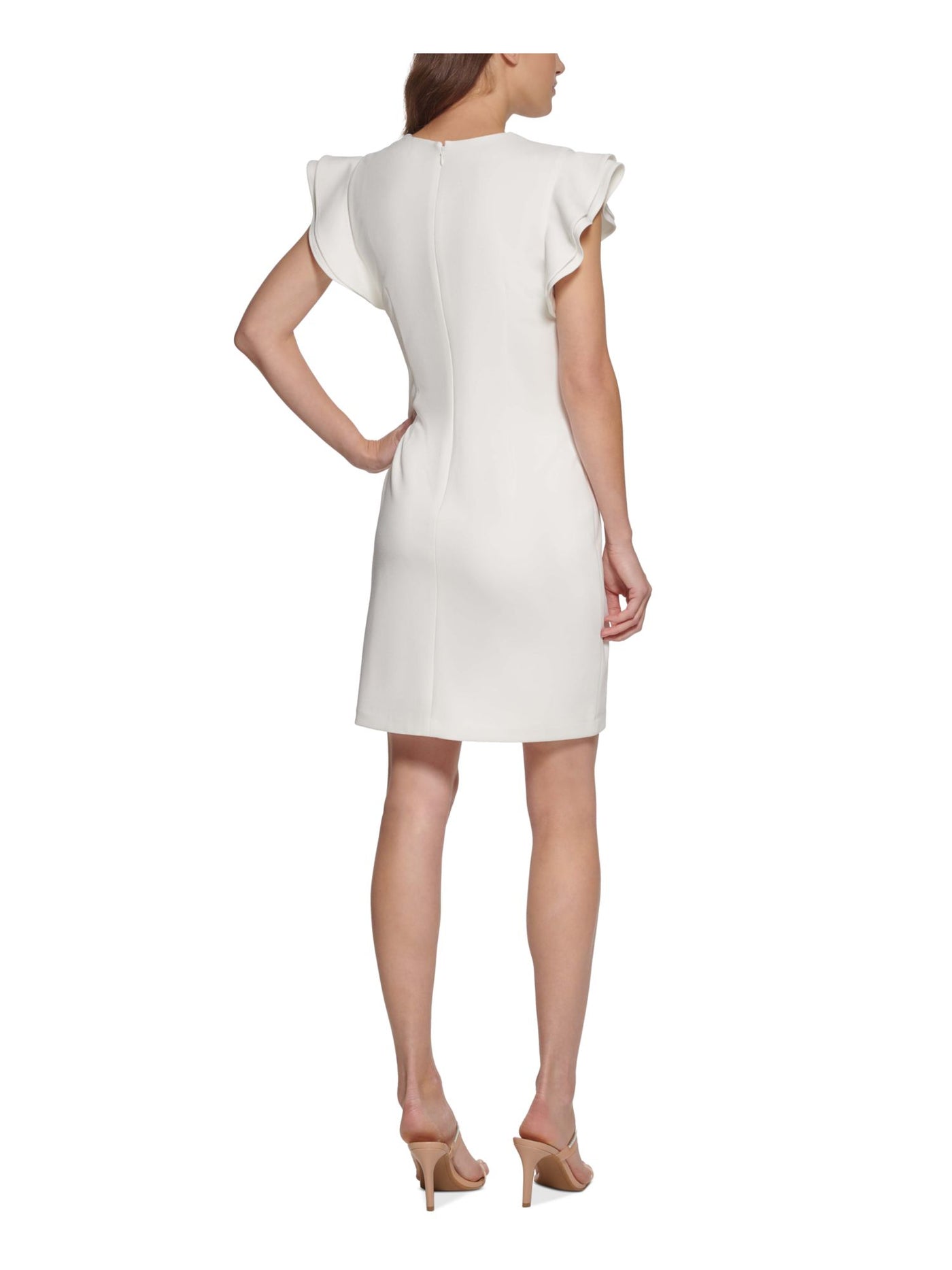 DKNY Womens Ivory Zippered Lined Gathered Waist Flutter Sleeve Surplice Neckline Short Cocktail Sheath Dress 12