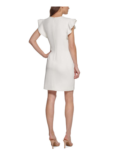 DKNY Womens Ivory Zippered Lined Gathered Waist Flutter Sleeve Surplice Neckline Short Cocktail Sheath Dress 12