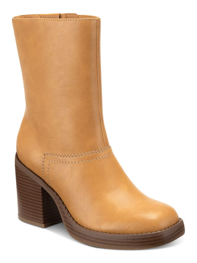 SUN STONE Womens Brown Denverrp Square Toe Block Heel Zip-Up Heeled Boots 9 M