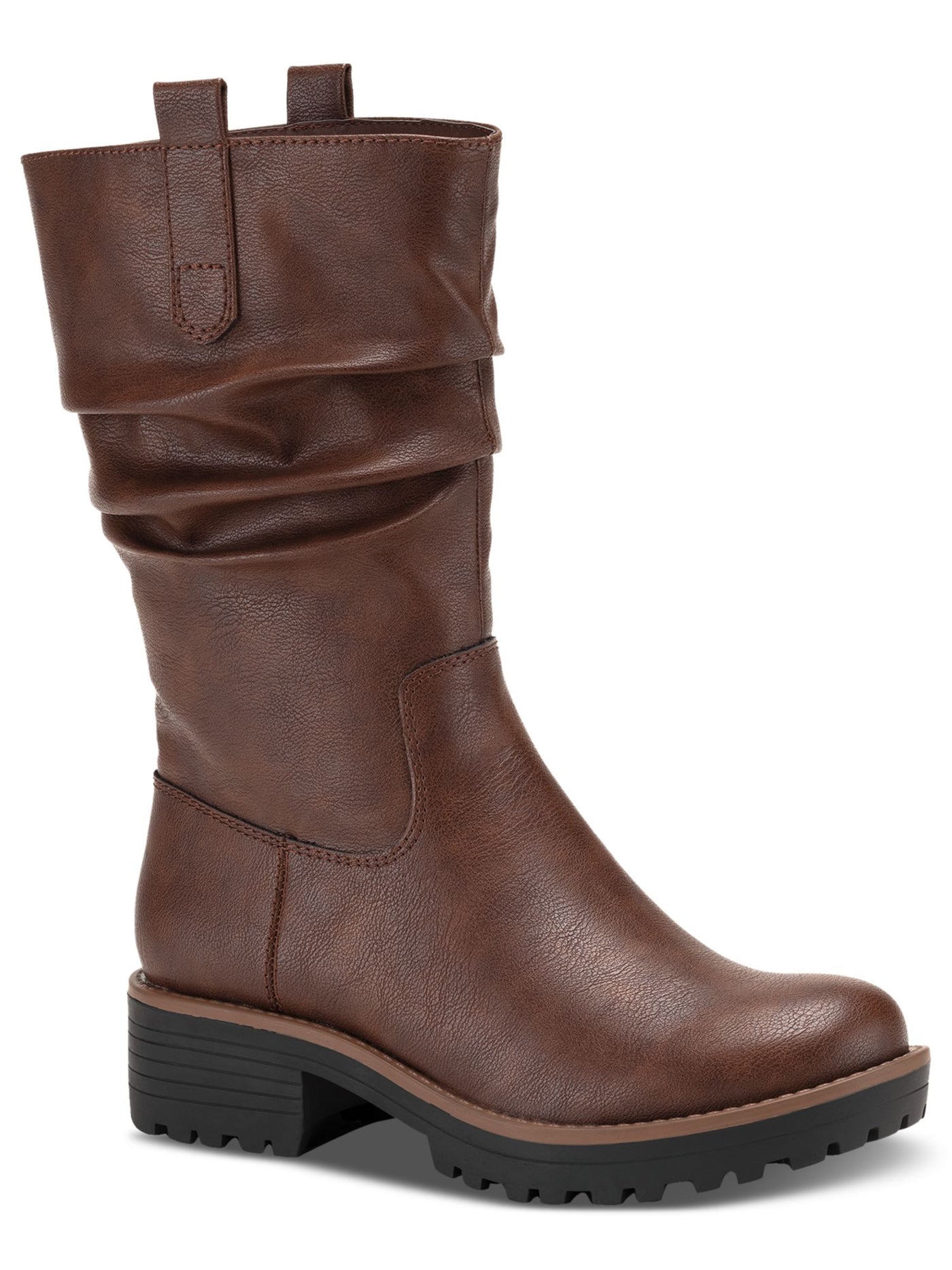 SUN STONE Womens Brown Pull Tab Lug Sole Nelliee Round Toe Zip-Up Slouch Boot 11 M