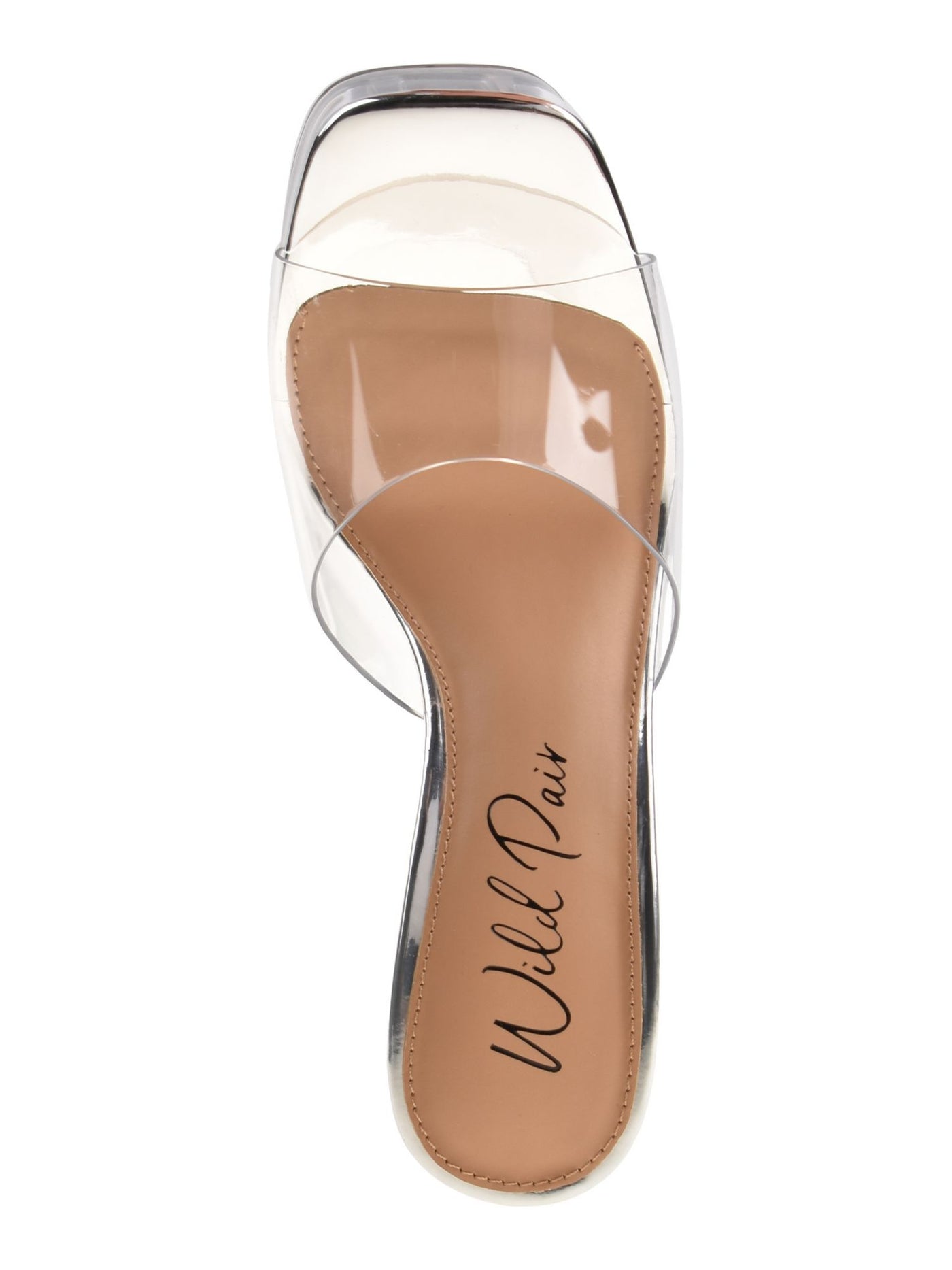 WILD PAIR Womens Clear Translucent 1" Platform Padded Slip Resistant Regeena Square Toe Flare Slip On Dress Heeled Sandal 5 M