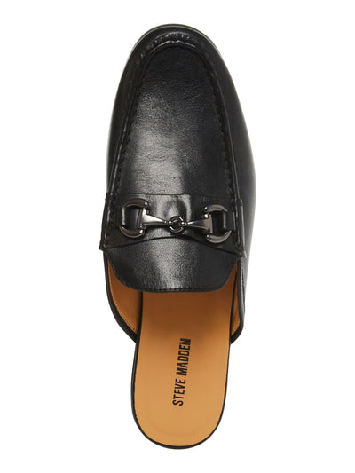 STEVE MADDEN Womens Black Cushioned Buckle Accent Haloe Round Toe Slip On Leather Dress Mules 10.5