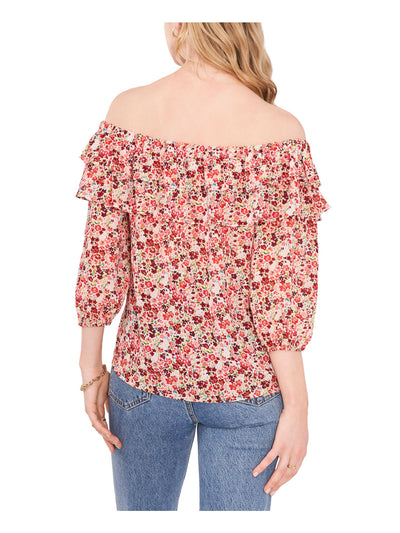 VINCE CAMUTO Womens Sheer 3/4 Sleeve Elasticized Tiered Off Shoulder Top