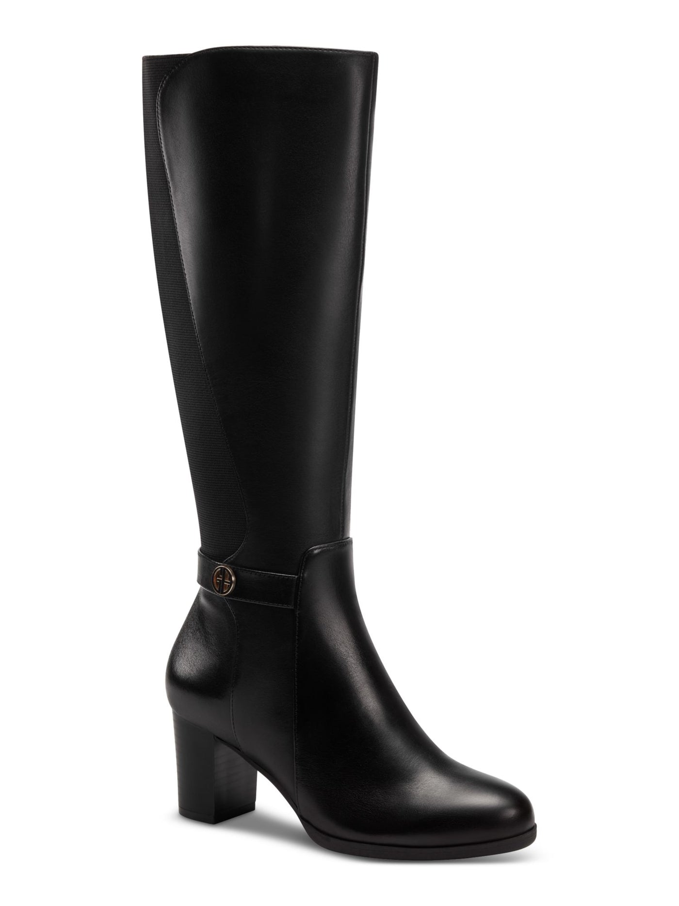 GIANI BERNINI Womens Black Buckled Strap Detail Goring Cushioned Mia Round Toe Block Heel Zip-Up Leather Riding Boot 6.5 M