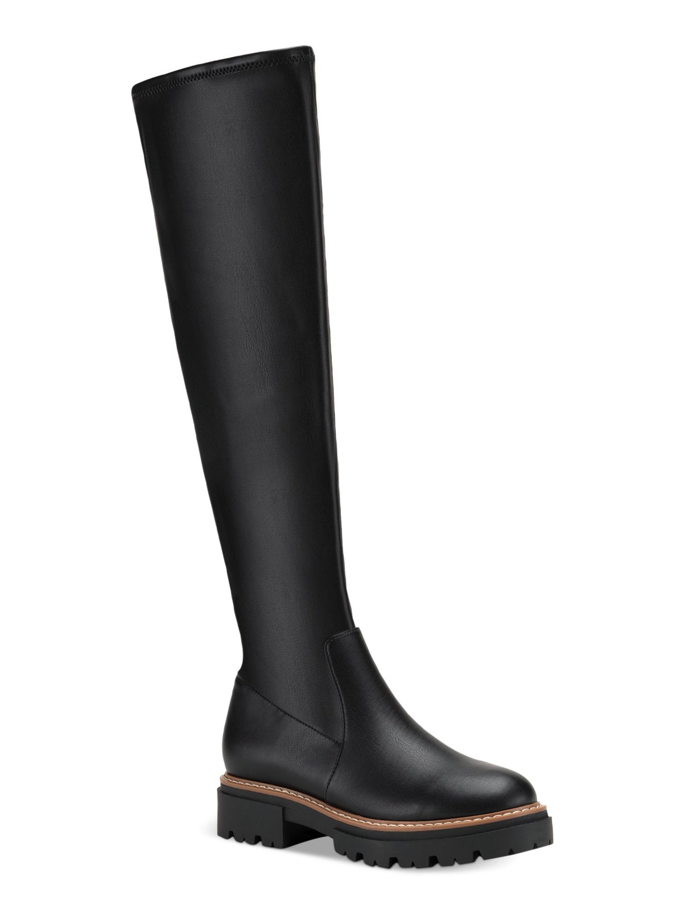 SUN STONE Womens Black Comfort Jacksonn Round Toe Block Heel Zip-Up Riding Boot 5 M