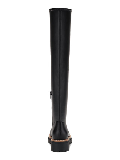 SUN STONE Womens Black Comfort Jacksonn Round Toe Block Heel Zip-Up Riding Boot 6 M