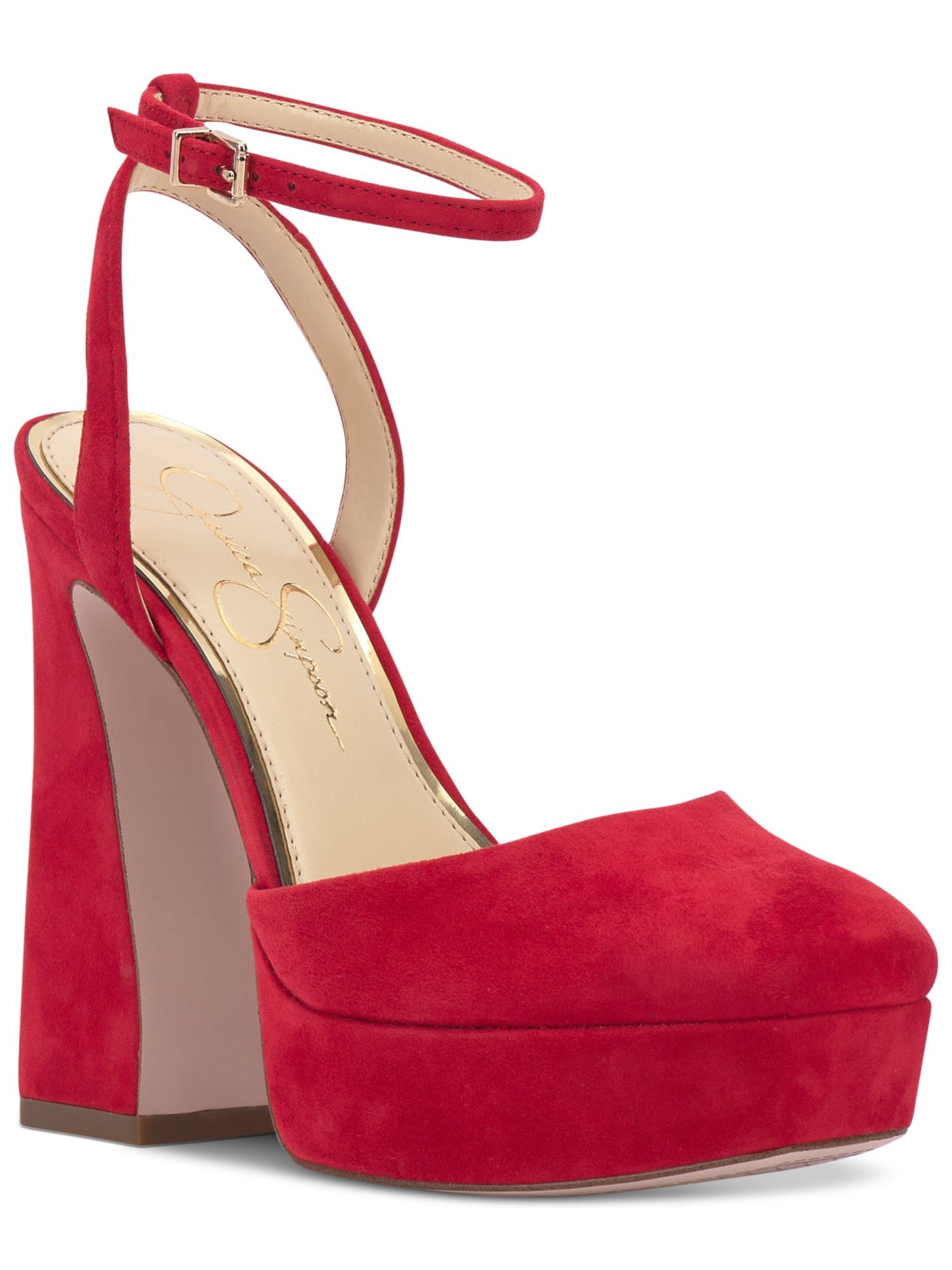 JESSICA SIMPSON Womens Red 1" Platform Adjustable Ankle Strap Deirae Round Toe Sculpted Heel Buckle Leather Dress Pumps Shoes 11 M