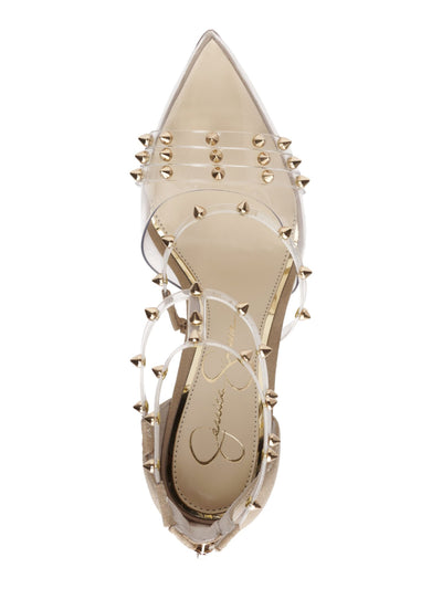 JESSICA SIMPSON Womens Beige Strappy Studded Wavery Pointed Toe Stiletto Zip-Up Pumps Shoes 5.5 M