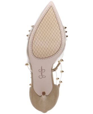 JESSICA SIMPSON Womens Beige Strappy Studded Wavery Pointed Toe Stiletto Zip-Up Pumps Shoes M