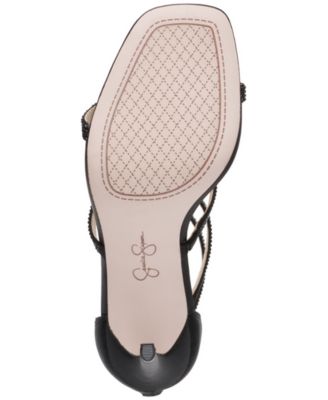 JESSICA SIMPSON Womens Black Mixed Media Caged Strappy Rhinestone Padded Oliana Open Toe Stiletto Zip-Up Dress Heeled M