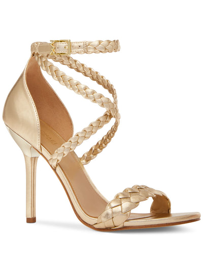 MICHAEL KORS Womens Gold Crisscross Straps Padded Ankle Strap Braided Astrid Open Toe Stiletto Buckle Dress Heeled Sandal 9.5