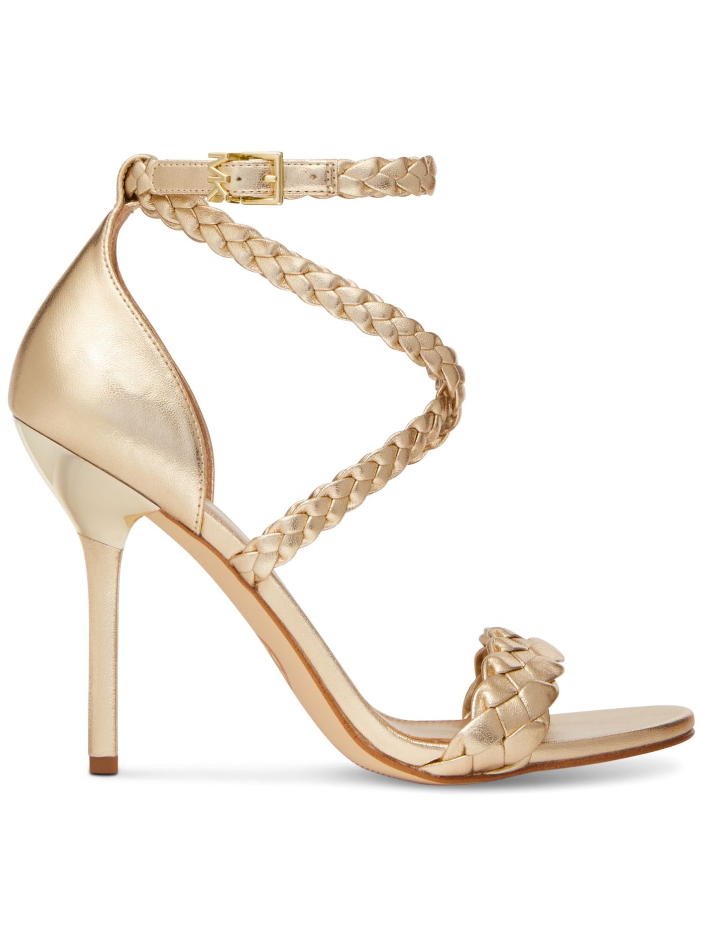 MICHAEL MICHAEL KORS Womens Gold Crisscross Straps Padded Ankle Strap Braided Astrid Open Toe Stiletto Buckle Dress Heeled Sandal 10 M