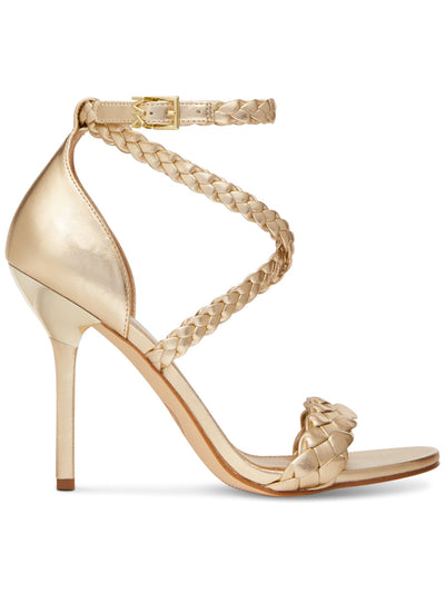 MICHAEL MICHAEL KORS Womens Gold Crisscross Straps Padded Ankle Strap Braided Astrid Open Toe Stiletto Buckle Dress Heeled Sandal 10 M