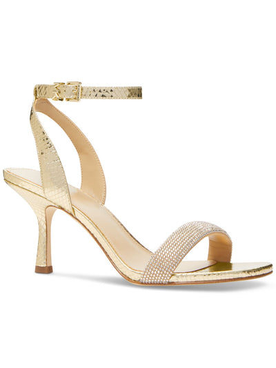 MICHAEL MICHAEL KORS Womens Gold Snake Padded Rhinestone Metallic Ankle Strap Carrie Square Toe Flare Buckle Dress Heeled Sandal 10 M