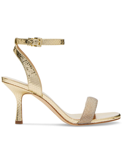 MICHAEL MICHAEL KORS Womens Gold Snake Padded Rhinestone Metallic Ankle Strap Carrie Square Toe Flare Buckle Dress Heeled Sandal 10 M