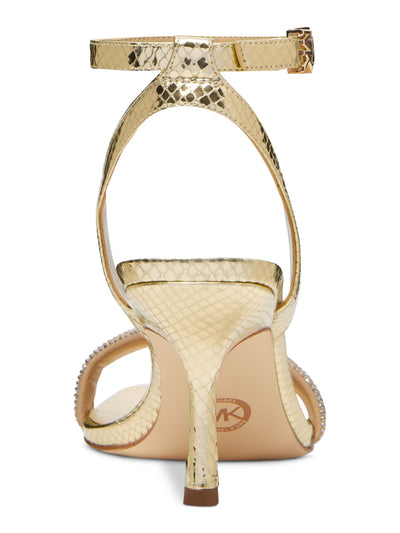 MICHAEL MICHAEL KORS Womens Gold Snake Padded Rhinestone Metallic Ankle Strap Carrie Square Toe Flare Buckle Dress Heeled Sandal 10 M