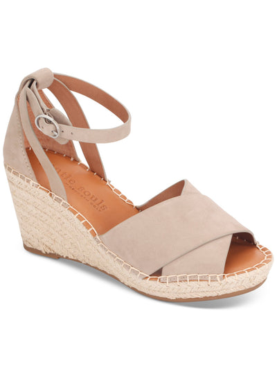 GENTLE SOULS KENNETH COLE Womens Beige Adjustable Ankle Strap Charli Peep Toe Wedge Buckle Leather Espadrille Shoes 9.5 M