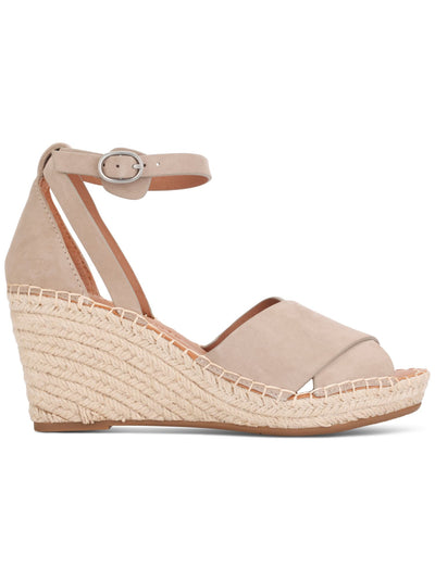 GENTLE SOULS KENNETH COLE Womens Beige Adjustable Ankle Strap Charli Peep Toe Wedge Buckle Leather Espadrille Shoes 9.5 M