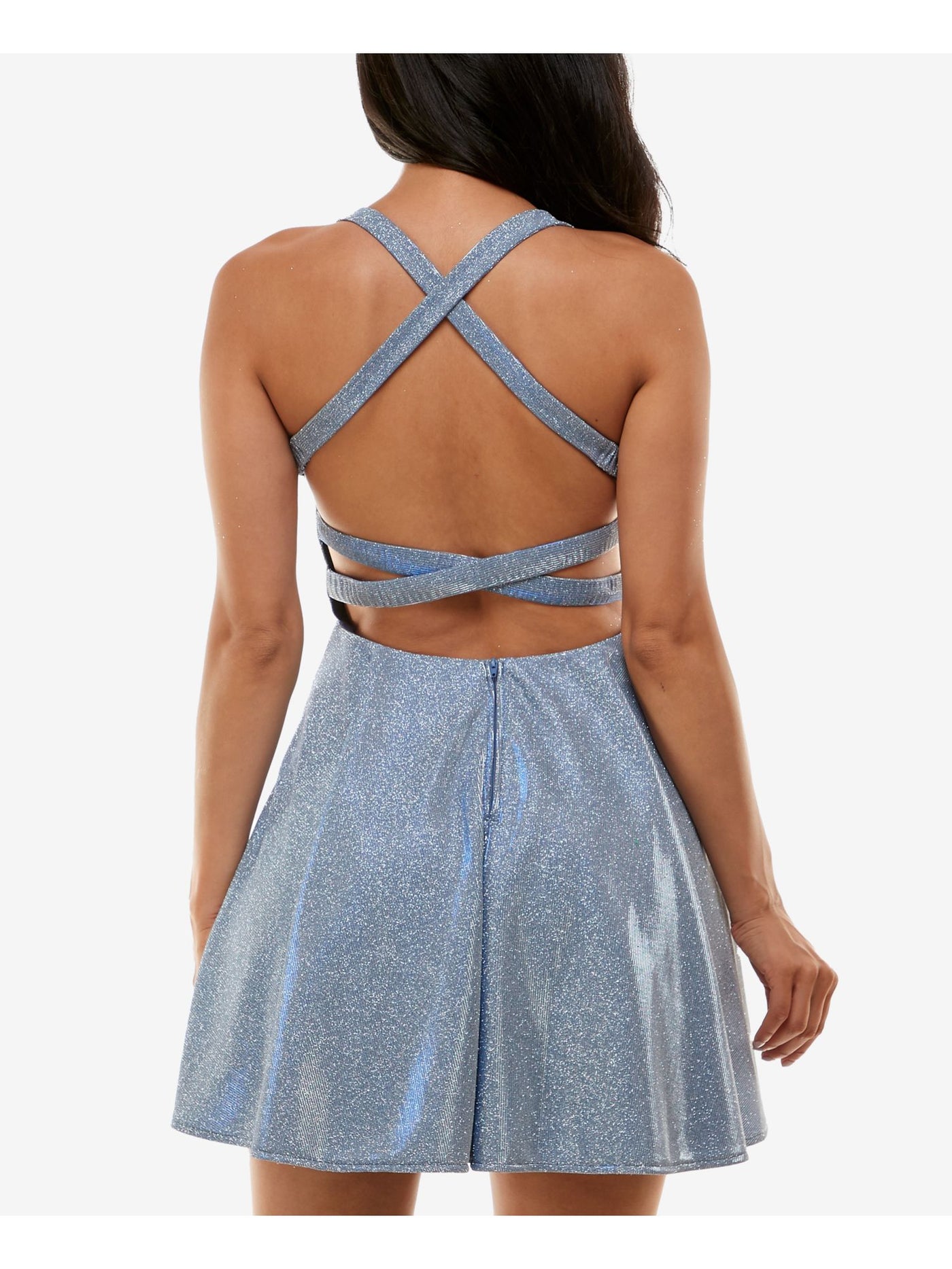 B DARLIN Womens Blue Zippered Pocketed Open Back Crisscross Straps Sleeveless Sweetheart Neckline Short Party Fit + Flare Dress 7\8