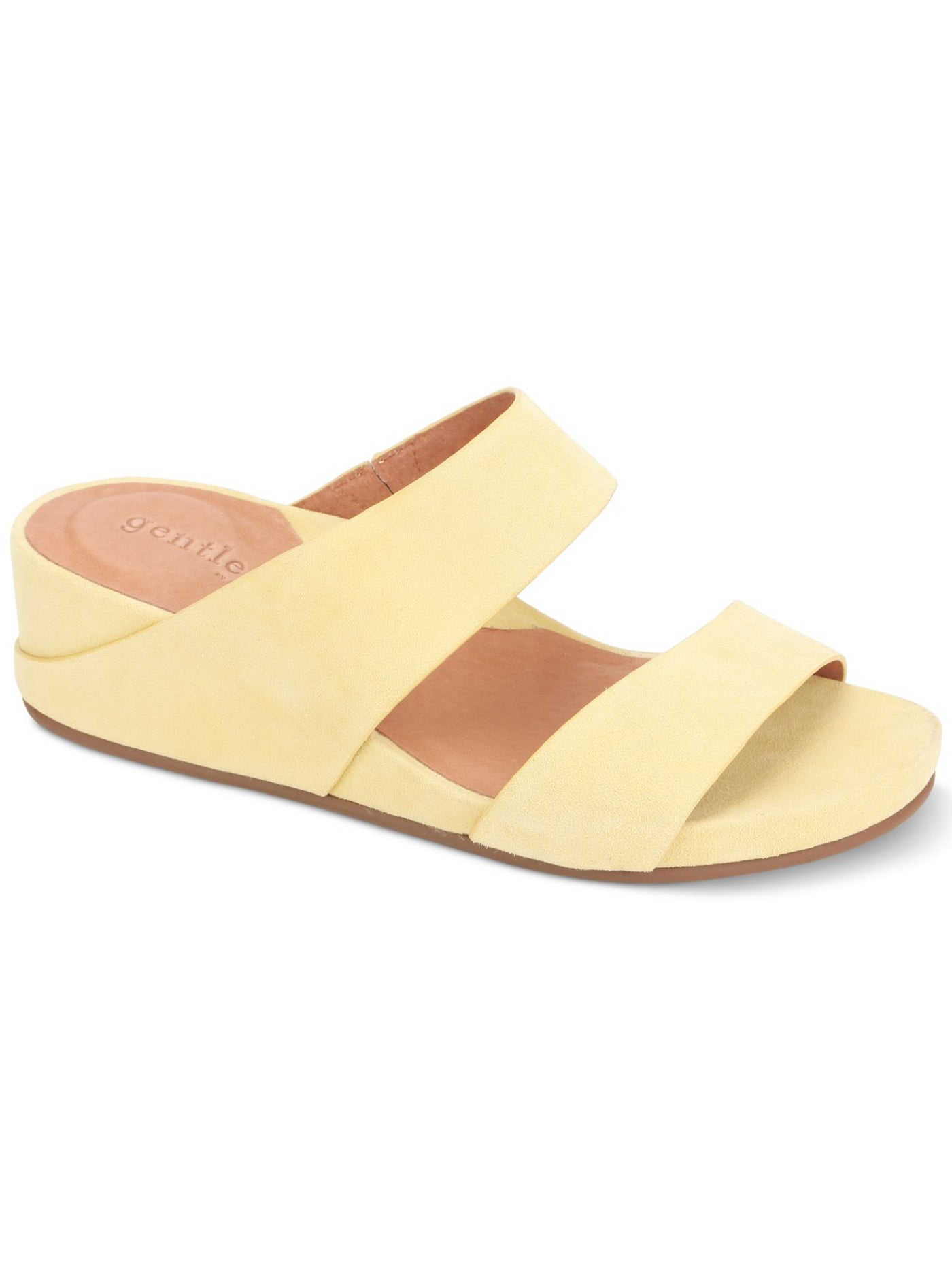 GENTLE SOULS KENNETH COLE Womens Yellow Breathable Comfort Gisele Round Toe Wedge Slip On Leather Slide Sandals Shoes 6 M