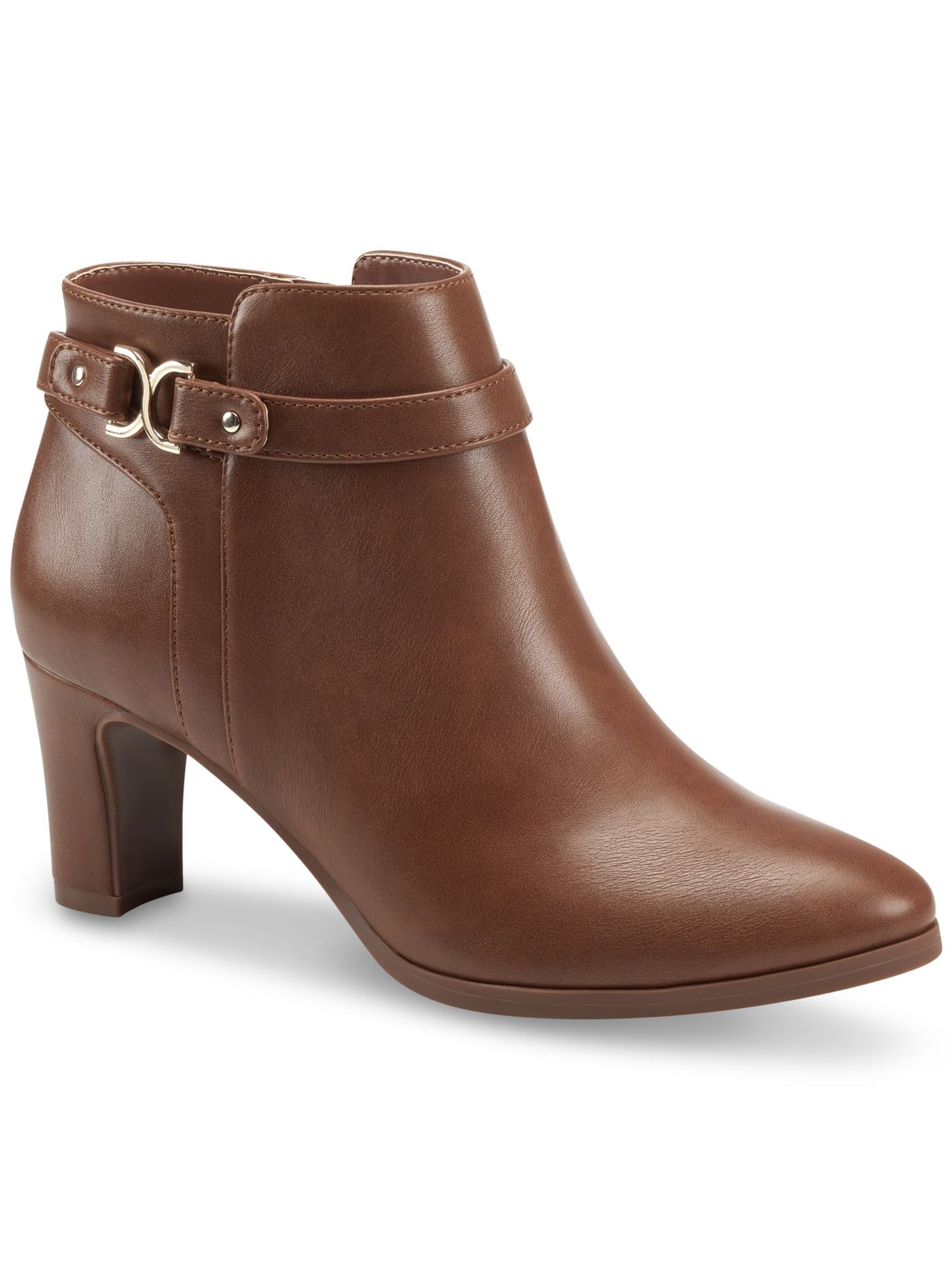 CHARTER CLUB Womens Brown Buckle Accent Comfort Pixxy Almond Toe Block Heel Zip-Up Dress Booties 9 M