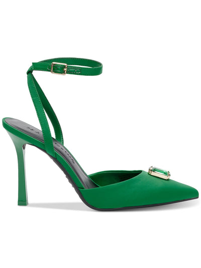 INC Womens Green Ankle Strap Gem Accent Victoria Pointed Toe Stiletto Buckle Slingback 8 M