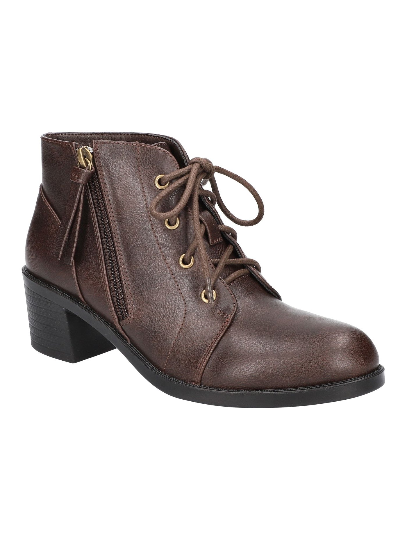 EASY STREET Womens Brown Lace Up Padded Becker Almond Toe Block Heel Zip-Up Booties 6.5 M