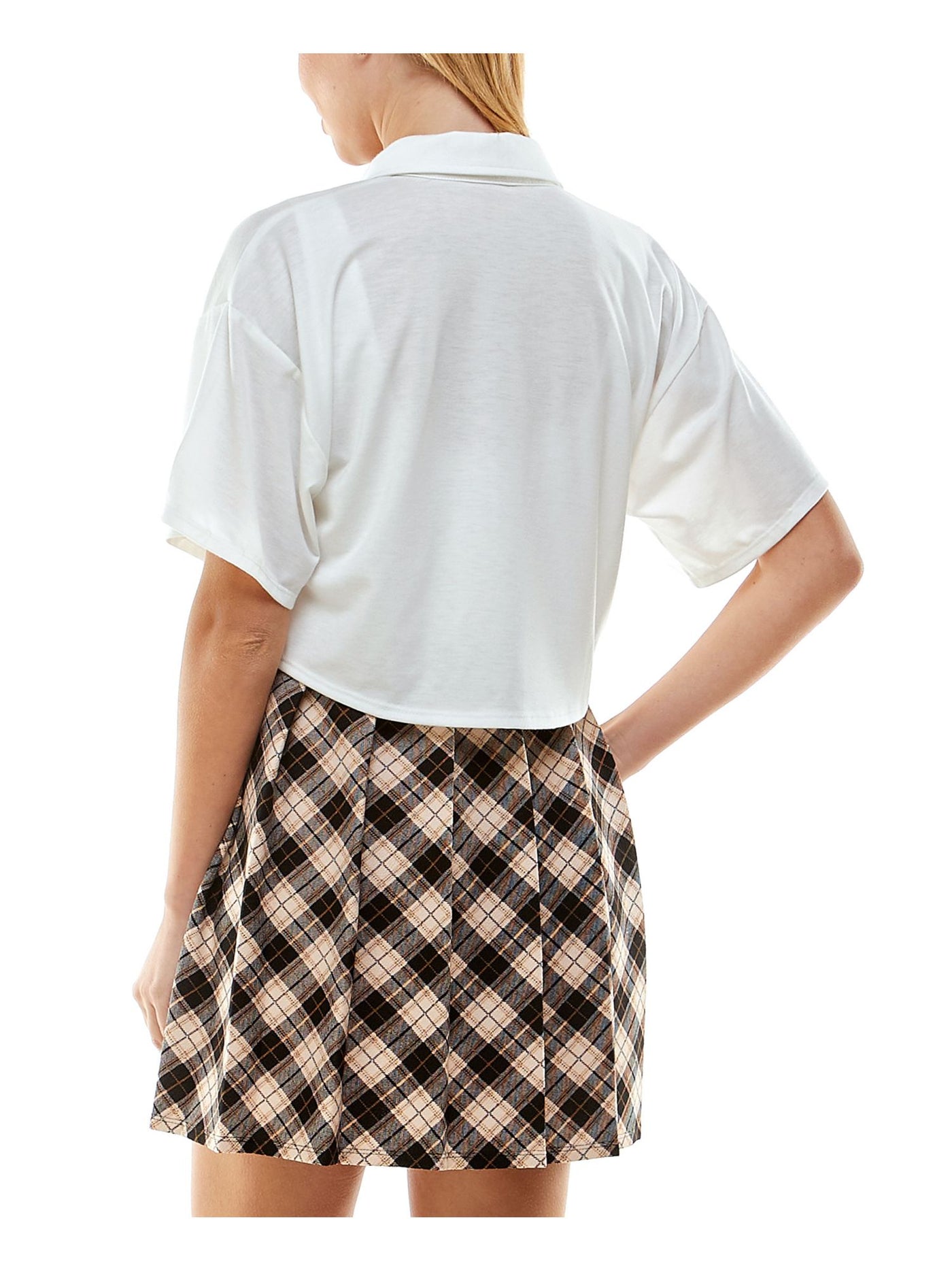 KINGSTON GREY Womens Beige Pleated Collared Short Sleeve Top Short Fit + Flare Dress XXL