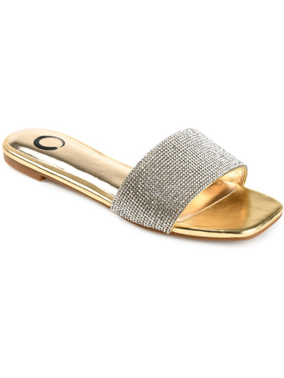 JOURNEE COLLECTION Womens Gold Mixed Media Padded Rhinestone Metallic Grayce Round Toe Slip On Dress Slide Sandals Shoes 7.5