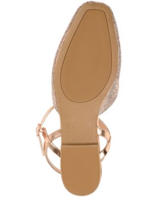 JOURNEE COLLECTION Womens Gold Mixed Media Ankle Strap Rhinestone Cushioned Nysha Square Toe Buckle Dress Slingback Sandal